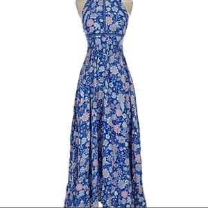 Elegant Floral Blue Maxi Dress